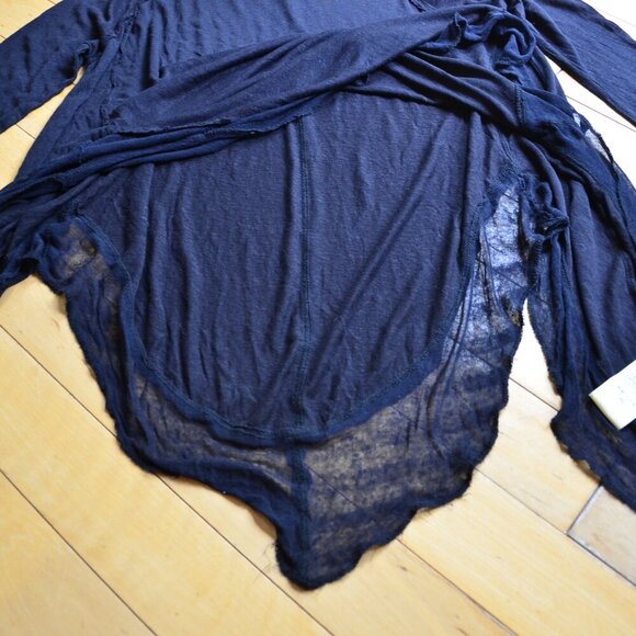 We The Free Women's XS Linen Blend Lace Trimmed Black Top Tee - Picture 9 of 14